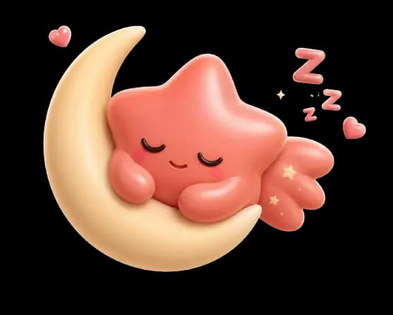 Stella endormie sur un croissant de lune, apaisée